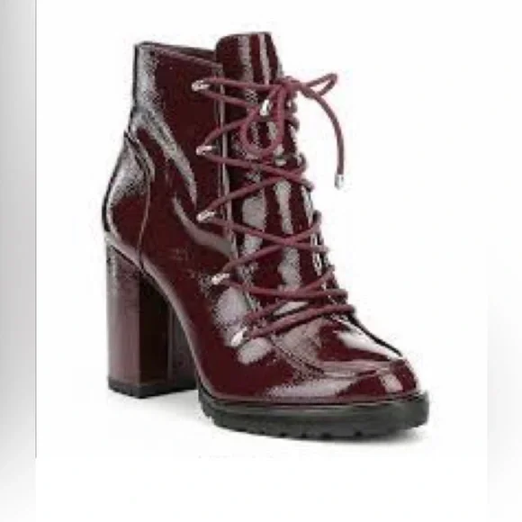 NEW Gianni Bini Chunky Burgundy Patent Leather Combat Boots Size 8 - Picture 1 of 10